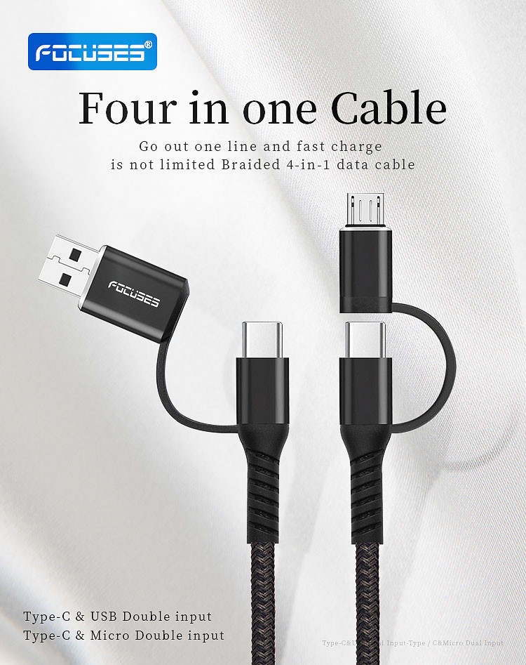 PD 60W Nylon Braided Lightning Cable Fast Charging 4 In One USB Cable