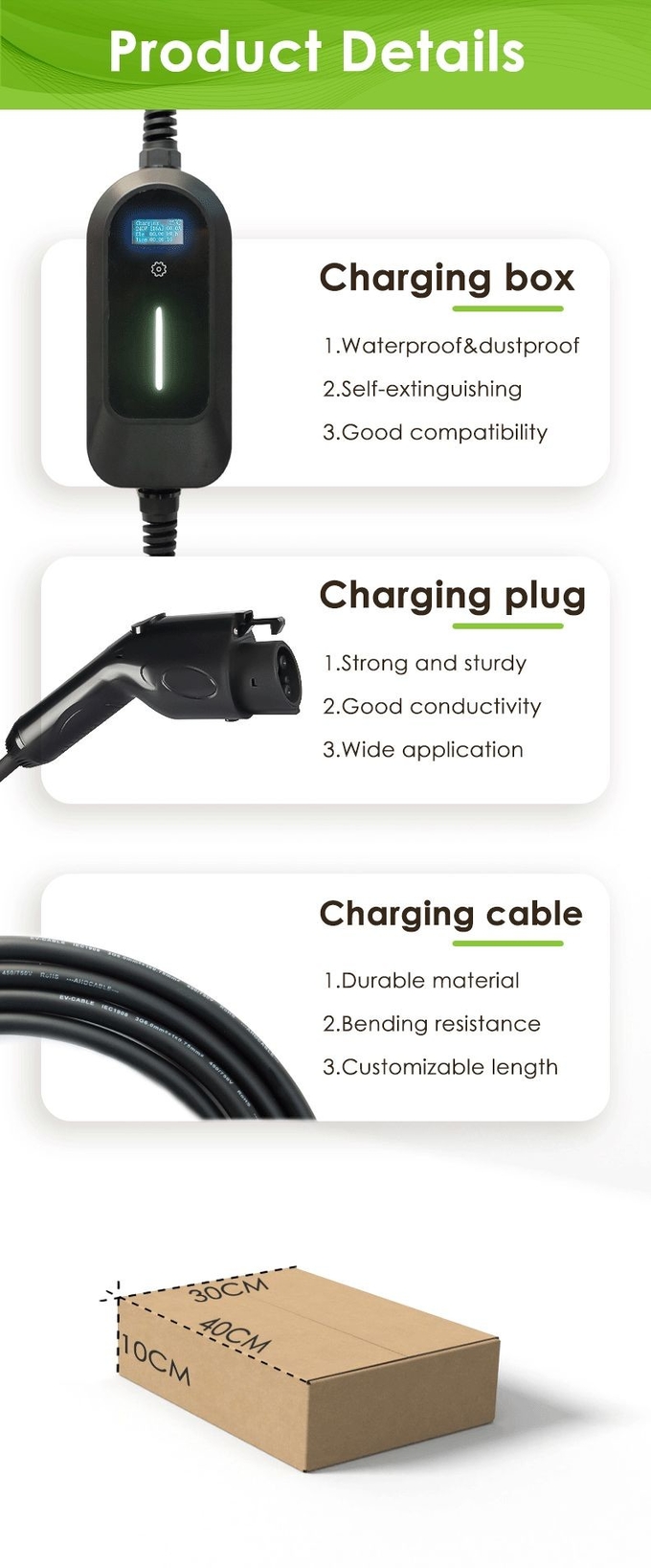 EVCOME Portable Electric Car Charger (220V 3.5KW MAX 16A ) 5M Or Customized Cable With OEM ODM