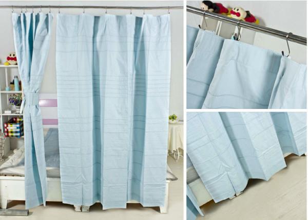 Ruffled Blackout Modern Window Curtains Light Blue Color 100% Cotton Country