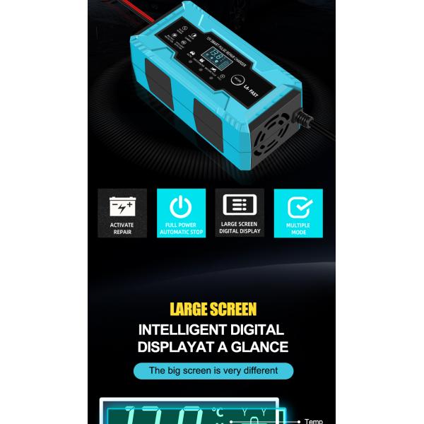 FCP Function 12V/10A Input 12V 24V 8A 6A 10A 15A Car Motorcycle Battery Charger for 12V 2ah-100ah Lead-Acid Dry/Water AGM Battery