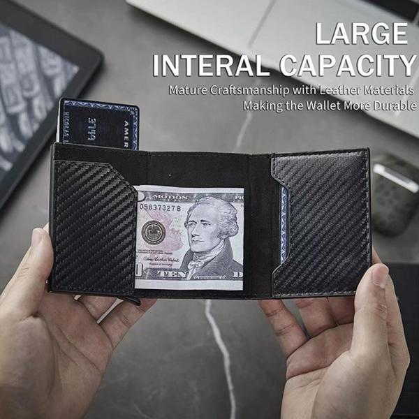 Minimalist Design RFID Blocking Leather Pop Up Wallet for Safe Credit Card Storage