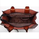 Brown Soft Tan Shoulder Pu Leather Purse Tote Bag With Zipper
