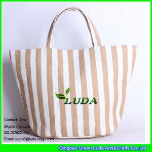 Wholesale LUDA brown stripe paper straw handbag natural straw woven tote bag double handle from china suppliers