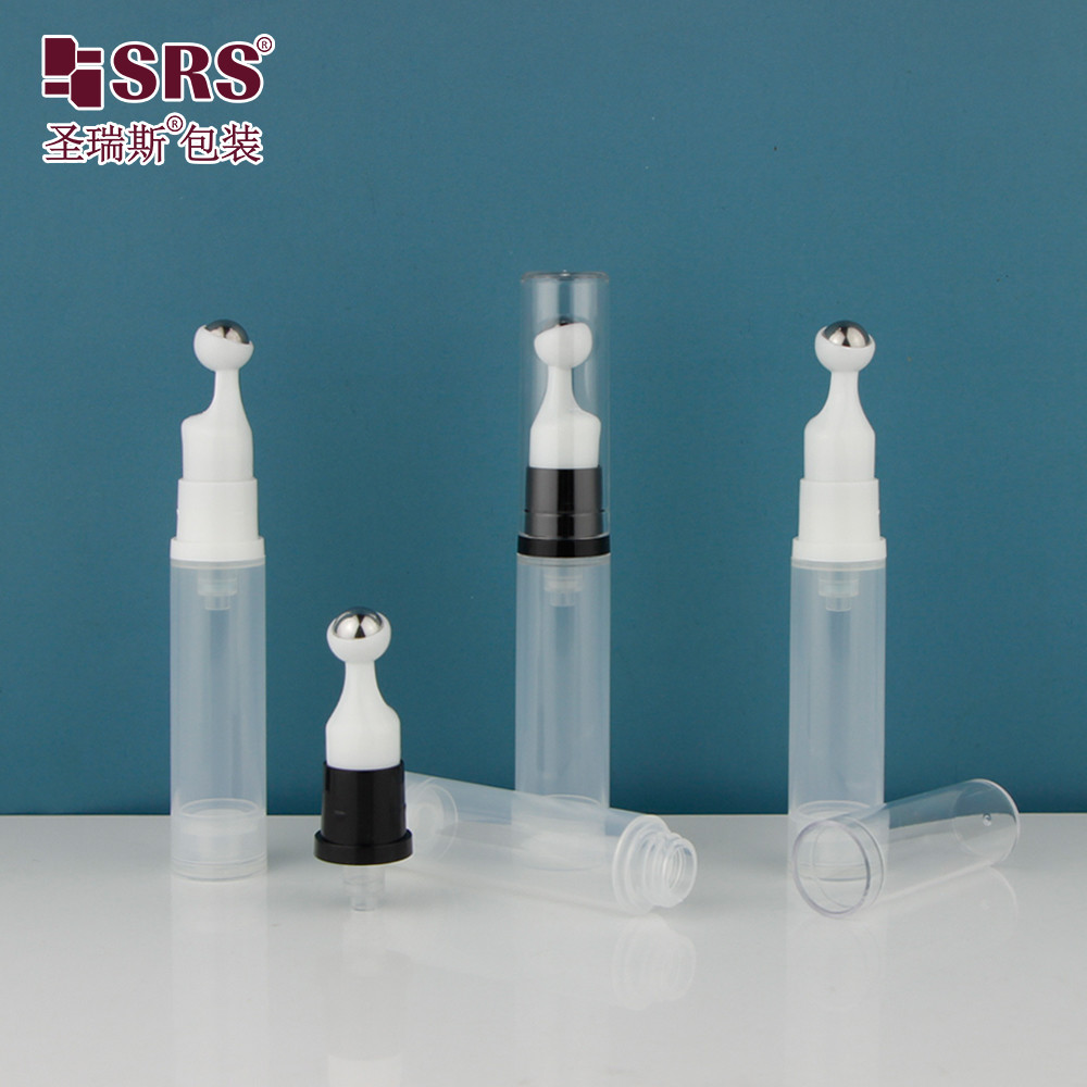 A0031 5ml 10ml 12ml 15ml AS PP Airless Empty Pump Pressing Roller Ball Bottle For Cosmetic Eye Gel Massage Serum Applicator