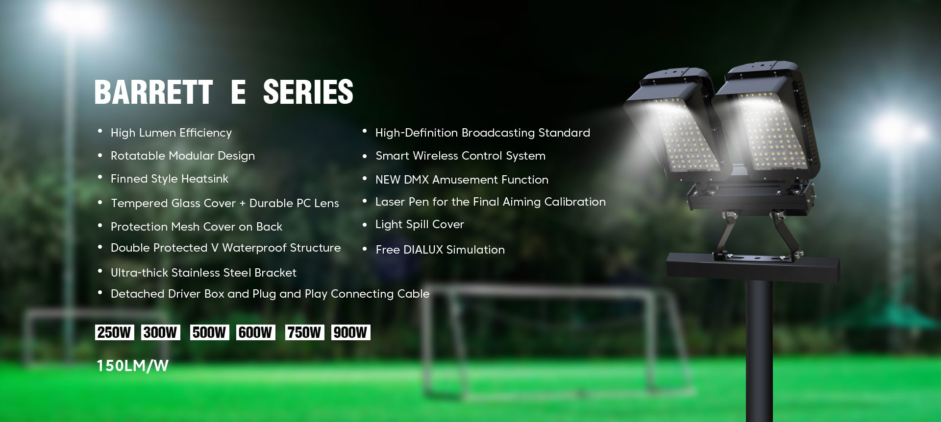 Premium Glare Free LED Flood Light For Tennis Court 900W IK08 CRI90