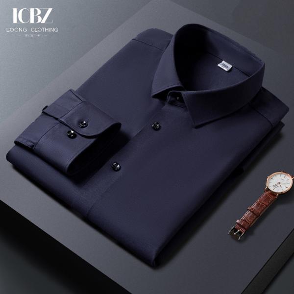 LCBZ Custom Embroidery Logo No Iron Business Mens Button down Long Sleeve Cotton