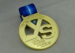 Hockey Die Cast Medals With Blue Ribbon For Sport Meeting / Festival