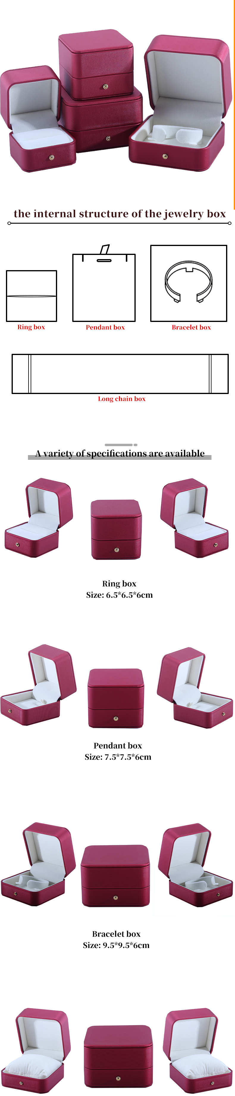 Hanhong Custom Red PU Leather Jewelry Packaging Box for Wedding Necklace Earrings Ring