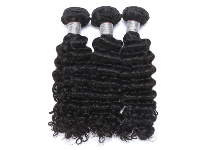 Black Virgin Human Hair Extensions / Americadyed Bleached Deep Wave Remy Hair