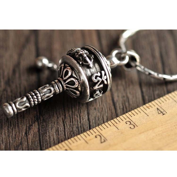 Sterling Silver Antique-like Vintage Prayer Wheels 925 Silver Wheat Chain Pendant Necklace(N6030807)