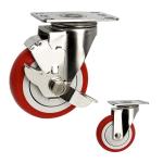 4 Inch Red Polyurethane Swivel Plate Stainless Steel Casters 110kg Load Capacity