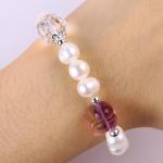 Natural Freshwater Pearl Bracelet Elastic With Purple Fluorite Rose Flower