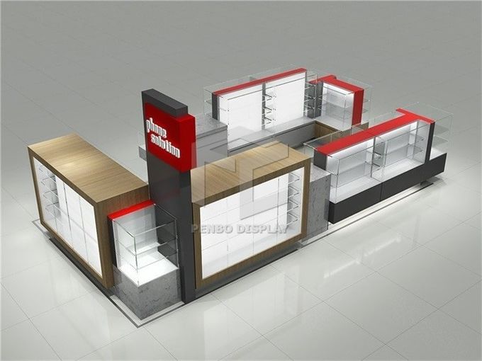 20mm MDF Mobile Phone Display Showcase 3pcs Storages Tempered Glass Top