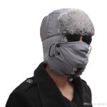 Blue / Grey Warm Hat With Ear Flaps , Fox Fur Outdoor Winter Hats For Men