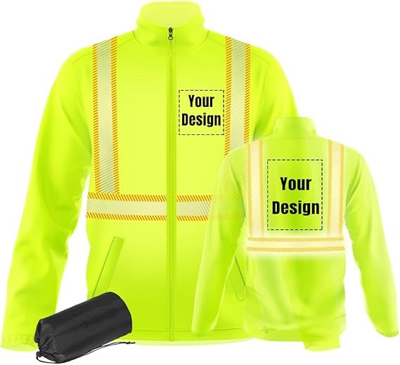 Safety Windbreaker Customizable 360 Reflective Stripe Long Sleeve Safety Apparel Jackets In Green Orange Black With Three Pockets And Zip Closure