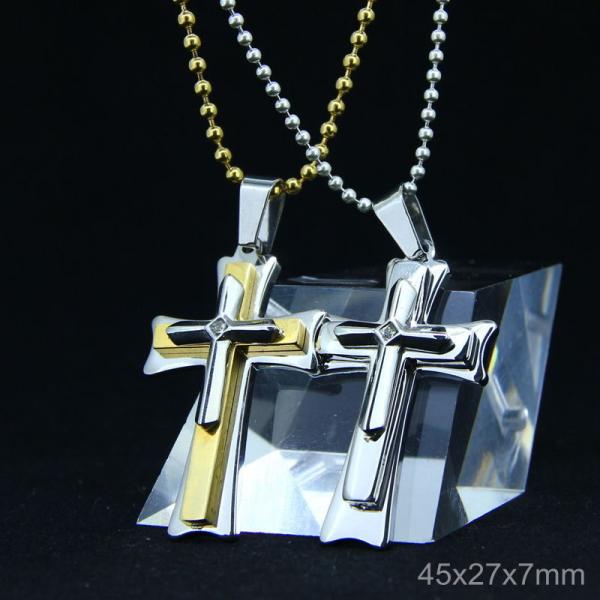 Trendy Stainless Steel CZ Crystal Stones Inlay Cross Plus Symbol Necklace