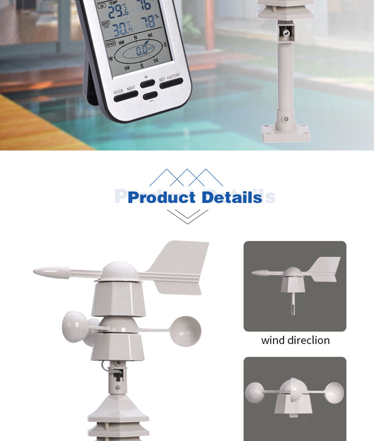Customized Support Indoor And Outdoor Wireless Small Wind Direction And Wind Speed Weather Station