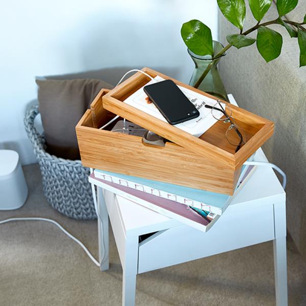 Custom Logo Large Storage Bamboo Cable Management Box Hider for Office 31.8x12.2x10cm