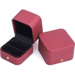 Wind Red Sleek PU Leather Jewelry Storage Packaging Box with Gold Button