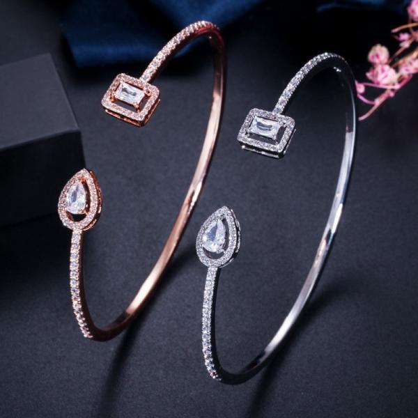 New Trendy Cubic Zirconia Bracelets Bang Jewelry Silver Color Leaf Charm CZ