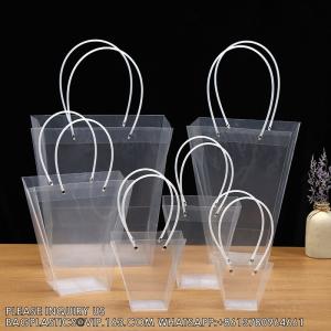 Wholesale Customized Transparent Trapezoid PP Bag Plastic Clear Flower Packing Bag With Handle Floral Package Bags, Gift Pack from china suppliers