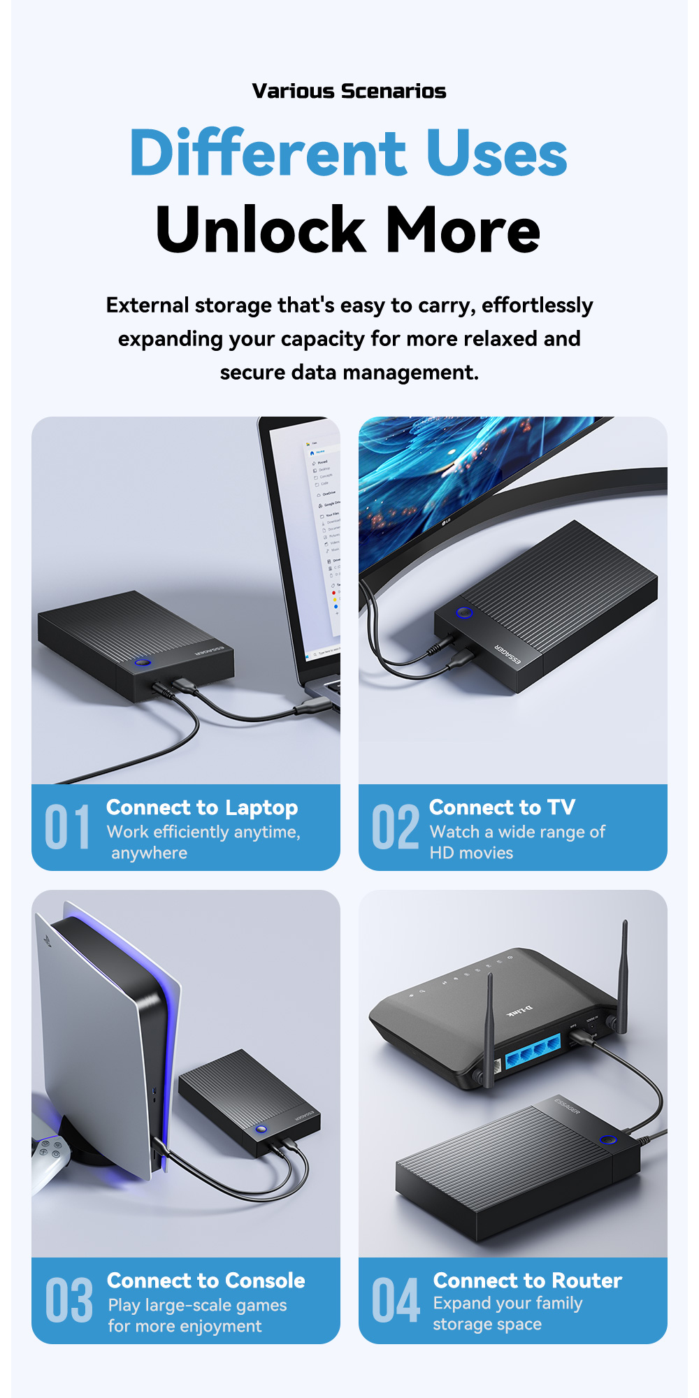 ESSAGER ES-YP03 USB 3.0 SATA Hard Drive Enclosure with 5Gbps Speed Dual-protocol Boost and Widely Compatible for 2.5 3.5 Inch HDD SSD