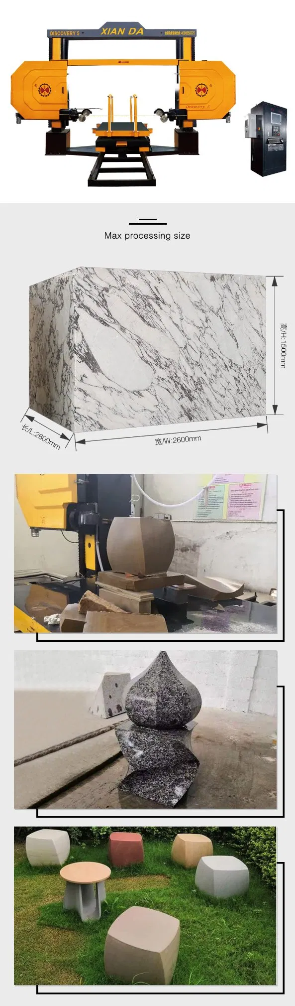 5 Axis CNC Diamond Wire Saw Machine with 360° Rotating Worktable and 11kw Main Motor for High Precision Stone Cutting