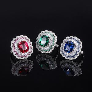Wholesale 925 Sterling Silver Simulated Gemstone Jewelry Created Emerald Ruby Sapphire Ring For Wedding Engagement from china suppliers