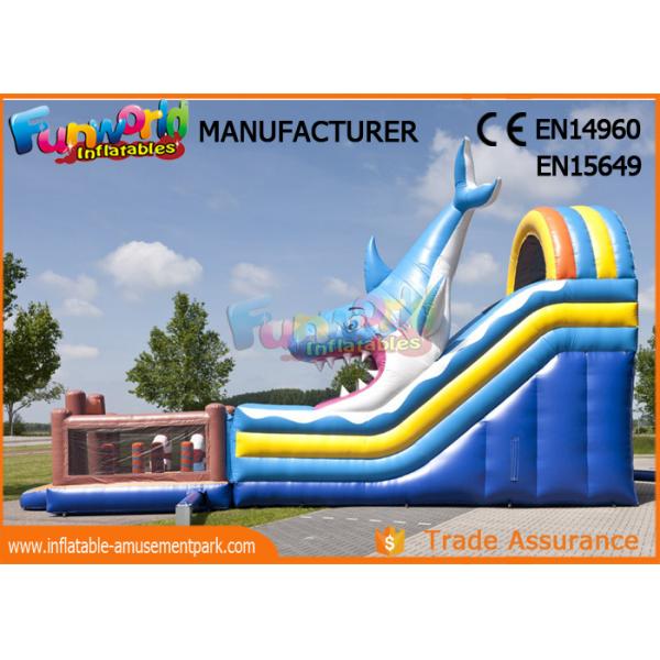 Giant Animal Shark Inflatable Dry Slide For Entertainment / Blow Up Bouncer