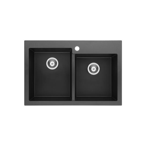 33 Inch Black Double Bowl Drop-in Granite/Quartz Kitchen Sink