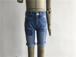 Wholesale Light Wash Boys Denim Jeans , Stretch Denim Shorts With Patch / Rip TW78601 from china suppliers