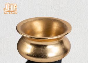 Wholesale Gold Leaf Fiberglass Flower Pots Table Vases Frosted Black Base Pot Planters from china suppliers