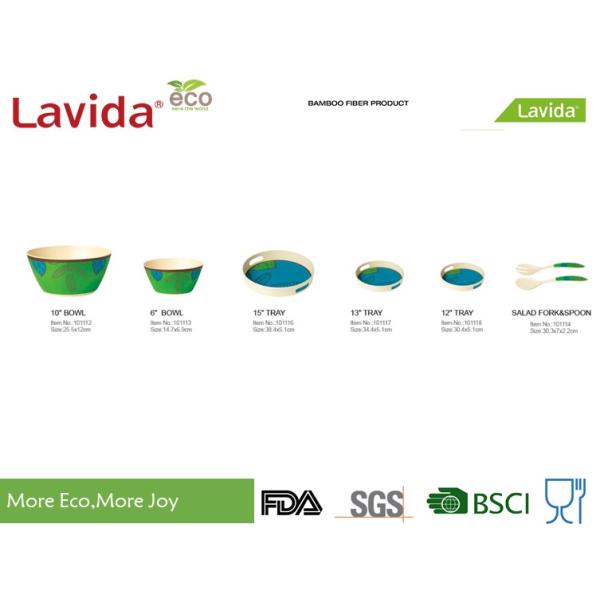 Food Grade Safe Bamboo Tableware Set Contrast Blue And Green Color Smooth Surface