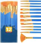 Wooden Handle Acrylic Paint Brush Set 12 Pcs Nylon Hair Paint Brushes For All