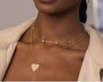 Engagement 3d Love Heart Pendant Necklace Gold Plated Stainless Steel Chain