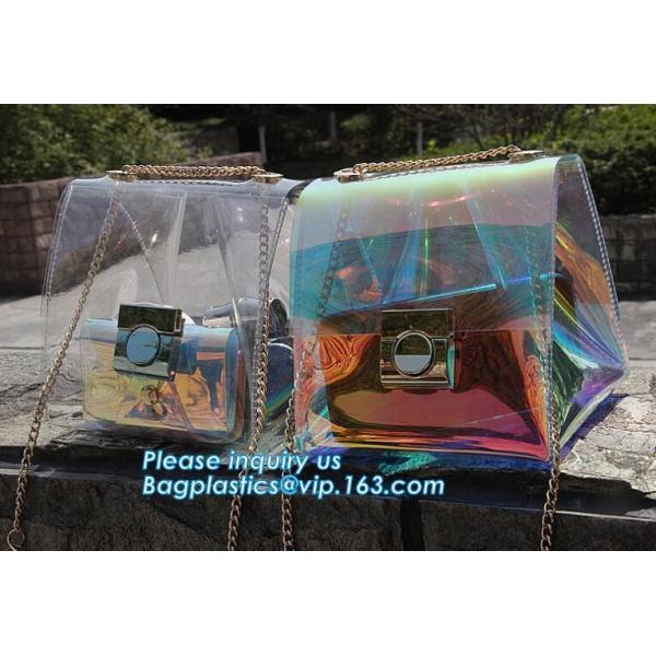 Women's Holographic Laser PVC Chain Cross Body Bag Clutch Shoulder Bag, Women Waterproof Security Shoulder Clear Tote ba