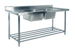 Commercial Kirchen Stainless Steel Inlet And Outlet Bench With Double Sink Bowl