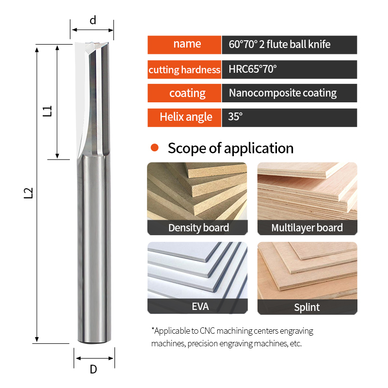 YingBa Customized Coated Milling Cutter 3.175-12mm CNC Wood Cut Bit Carbide Alloy 2 Flutes Straight Endmill Wood Cutting Tools