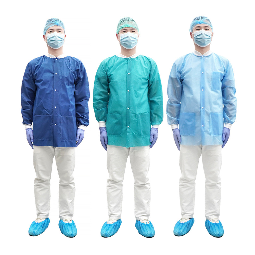 Navy Blue Sms Nurse Scrub Disposable Lab Coat With Knit Collar