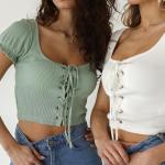 Skinny Navel U Collar Corns With Cardigan Top Cotton T Shirt