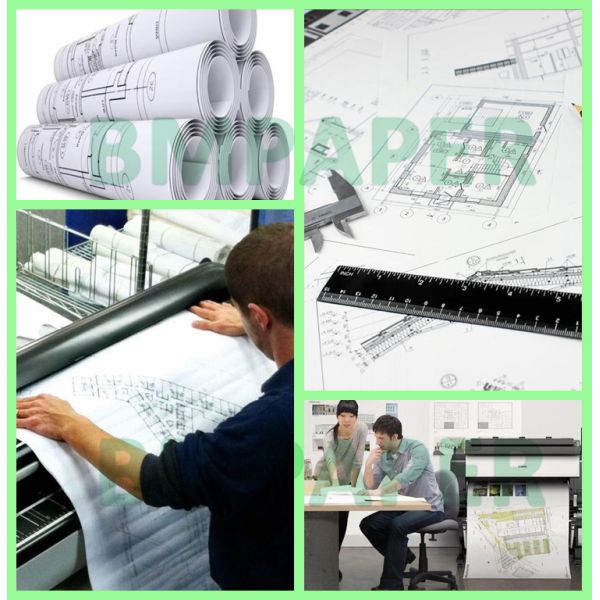 80gsm Uncoated Inkjet CAD Plotter Paper Roll For 30''  36'' x 150yards 3'' Core