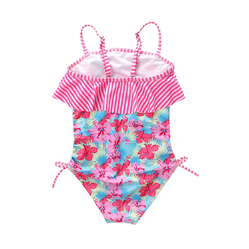 Girl's Swimwear flower print Double-deck flouncing Swimsuit off shoulder swimwear one piece swimsuit