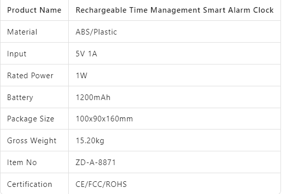 Rechargeable Time Management Support Bluetooth Function Smart Alarm Clock Timer