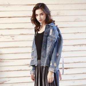 Wholesale Washed Light Blue Loose Denim Blazer For Women from china suppliers