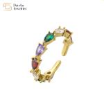 Brass Gold Plated 18k Diamond Rings Crystal Zircon Adjustable Pear Shaped
