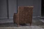 Industrial Retro Vintage Cigar High Back Leather Armchair With Solid Wood Legs