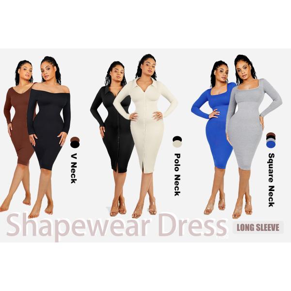 2023 Women's Deep V Neck Seamless Body Shaper Dress for Waist Trimming and Bodycon Fit