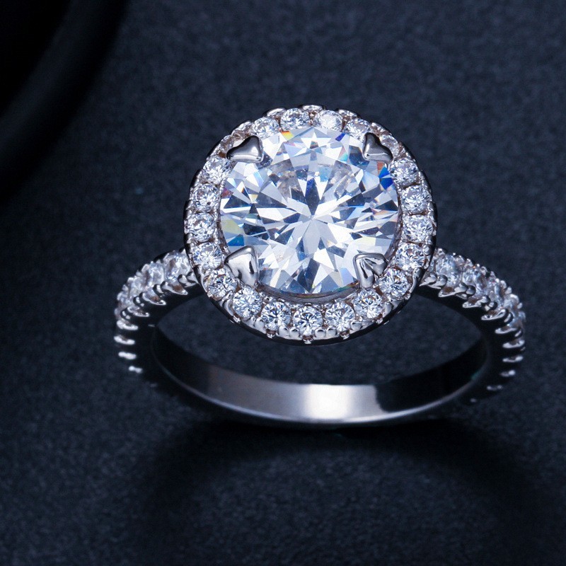 925 Sterling Silver Princess Ring Round Sparkling Ring Love Heart CZ Rings for Women Engagement Jewelry Anniversary