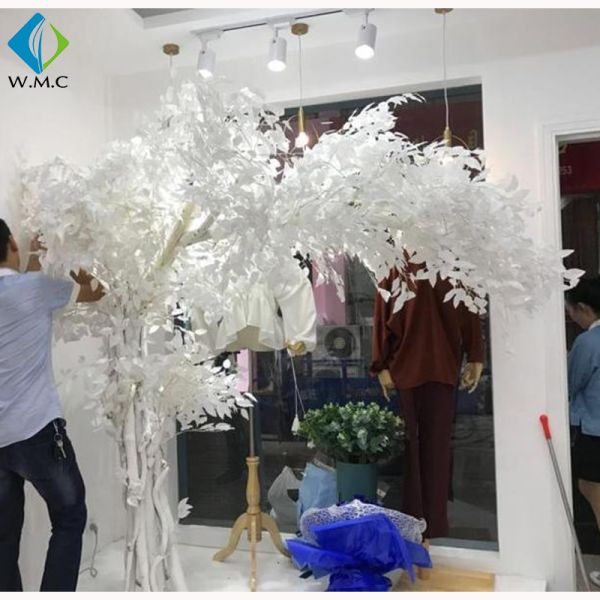 Custom Large Artificial Ficus Plant White Leaf For Indoor Hotel Decoration