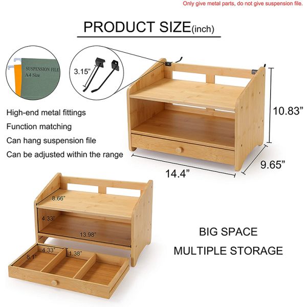 Standing Type Non-folding Rack Bamboo Desk Organizer with Drawer and Storage Cabinet Box